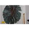 Image 2 : PAPER MACHE FIBER ART MONSTERA LEAF, TEAL/COPPER COLOR BY ARTIST TERRY TAUBE, KONA, HI (32" X 27")