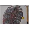 Image 2 : PAPER MACHE FIBER ART MONSTERA LEAF, PINK/AQUA/PURPLE HUES BY ARTIST TERRY TAUBE, KONA, HI (43" X 33