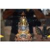 Image 2 : NEPAL COPPER & BRASS SITTING BUDDHA (5") & WOOD BARREL STAND (2 PCS)