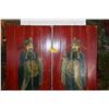 Image 4 : ANTIQUE CHINESE POLYCHROME RED DOORS, GODS OF WEALTH & LUCK (33" X 78" EACH) (2 PCS)
