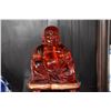 Image 2 : VINTAGE CHINESE RESIN-LIKE AMBER SITTING BUDDHA W/STAND (9" X 6 1/2")