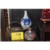 Image 1 : MIXED LOT: JAPANESE BLUE & WHITE SAKE DECANTER, IRON WINE POT & CERAMIC DECANTER; SIGNED  (3 PCS)