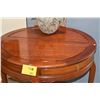 Image 2 : CHINESE FOLD OUT DEMI-LUNE/ROUND ROSEWOOD TABLE W/2 DRAWERS (36")