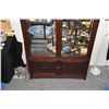 Image 2 : 2 SECTION CHINESE ROSEWOOD DISPLAY CABINET W/GLASS DISPLAY ABOVE 2 DOORS & 1 DRAWER