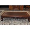 Image 2 : CHINESE VINTAGE ROSEWOOD COFFEE TABLE W/FLORAL RETICULATED DRAGON & CLAW FEET (59" X 30")