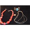 Image 1 : STERLING SILVER TURQUOISE CUFF BRACELET, SILVER/CORAL NECKLACES, SILVER & TURQUOISE NECKLACE (3 PCS)