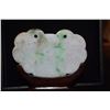 Image 2 : JADEITE PLAQUE, GREEN & WHITE SPIRIT LOCK W/STAND