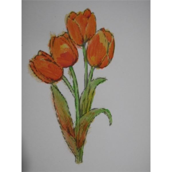 Small tulipes flowers, hand painted by Artiste LangdonArt - petite peinture de fleurs de tulipes