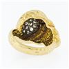 Image 7 : FINE 18k Gold R. Stone Dome Cluster Diamond Hammered Turritella Conch Shell Ring