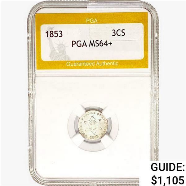 1853 Silver Three Cent PGA MS64+