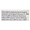 Image 3 : 1872-1879 [15] Civil War Confederate Bond Coupons