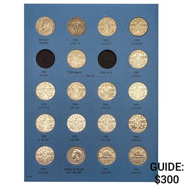 1922-1964 Canada 5c Album (89 Coins)