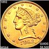 Image 1 : 1892 $5 Gold Half Eagle CHOICE BU