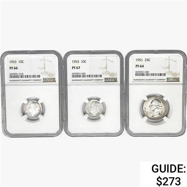 1951&1953 [3] 2 10C, 1 25C NGC PF
