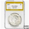 Image 1 : 1921 Silver Peace Dollar PGA MS64 High Relief