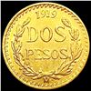 Image 2 : 1919 Mexico Gold 2 Pesos 0.0482oz CLOSELY UNCIRCUL