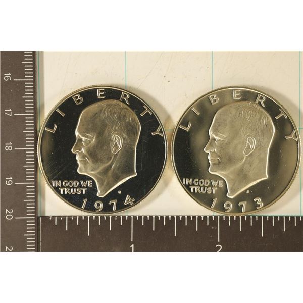 1973-S & 1974-S PROOF SILVER IKE DOLLARS IN HARD