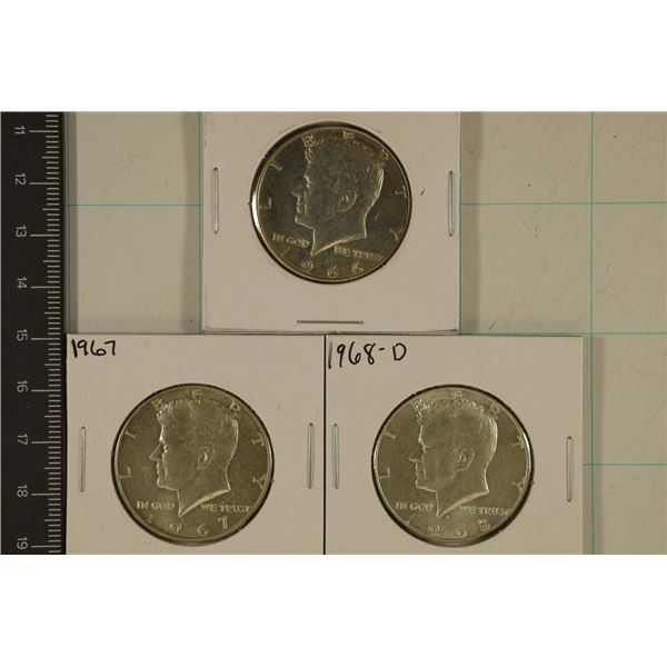 1966, 1967 & 1968-D 40% SILVER JFK HALVES. UNC