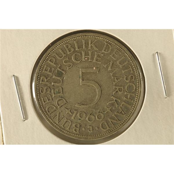 1966-J GERMAN SILVER 5 MARK .2215 OZ. ASW