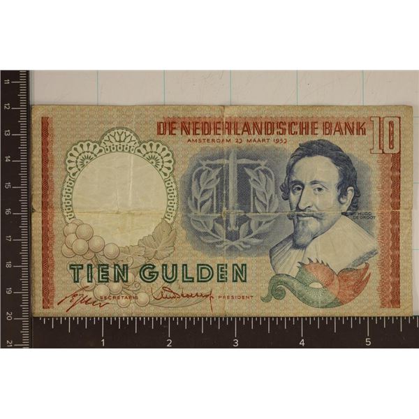 1953 NEDERLANDS 10 GULDEN BILL
