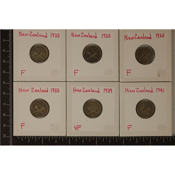 4-1933, 1939 & 1941 NEW ZEALAND SILVER 3 PENCE