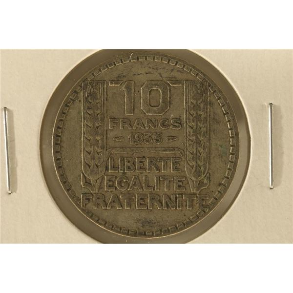 1933 FRANCE SILVER 10 FRANCS .2186 OZ. ASW