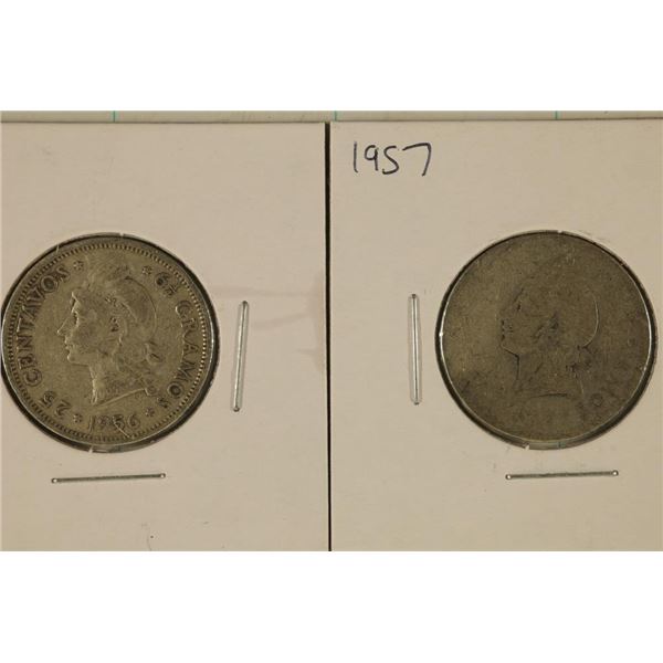1956 & 1957 DOMINICAN REPUBLIC SILVER 25 CENTAVOS