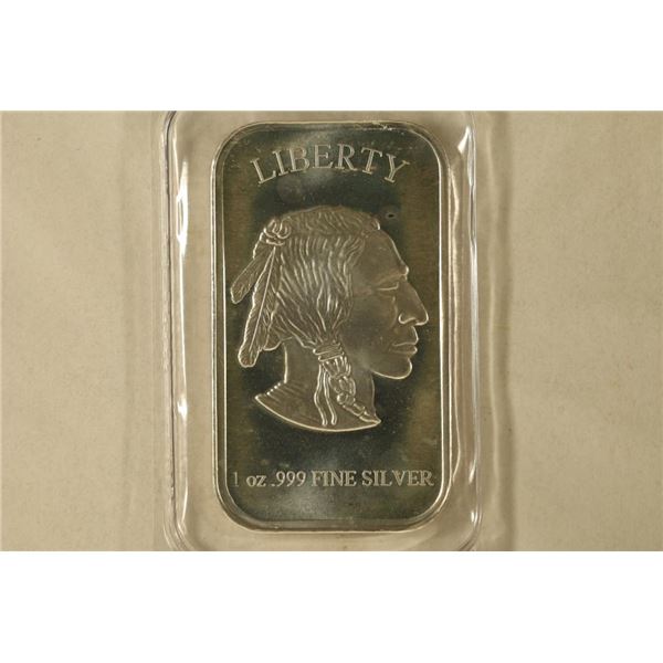 1 TROY OZ .999 FINE SILVER PF INGOT "INDIAN /