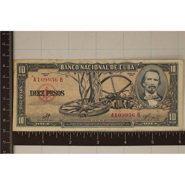 1960 CUBA 10 PESO BILL