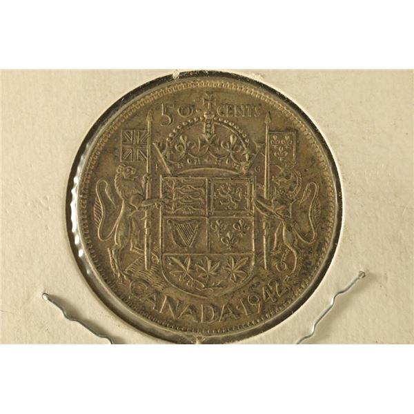 1942 CANADA SILVER 50 CENTS .3000 OZ. ASW