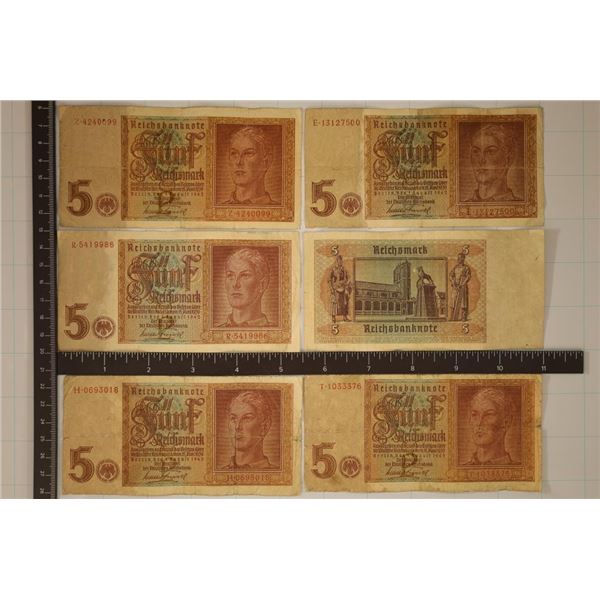 6-1942 GERMAN 5 MARK BILLS