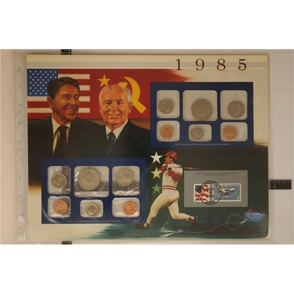 1985 US MINT SET (UNC) P/D ON LARGE INFO CARD