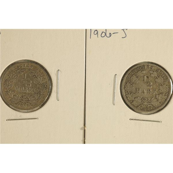 1906-A & 1906-J GERMAN SILVER 1/2 MARKS COINS