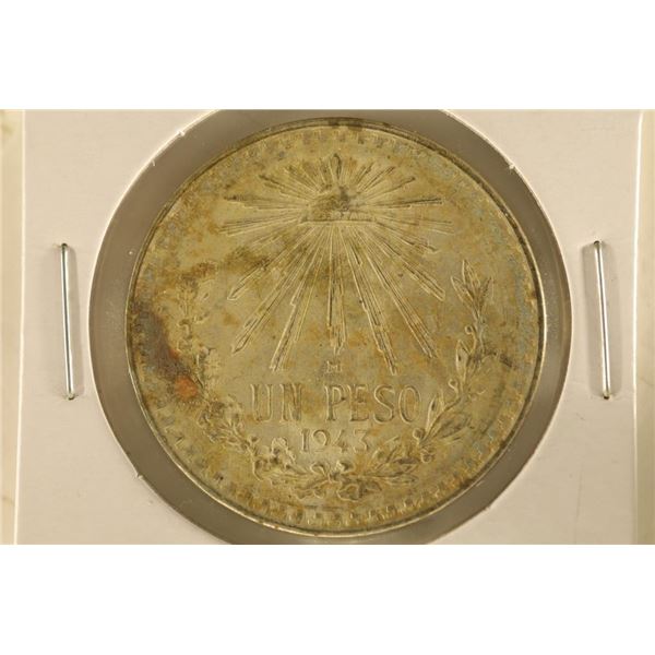 1943-M MEXCIO "CAP & RAY" SILVER PESO .3857 OZ.ASW