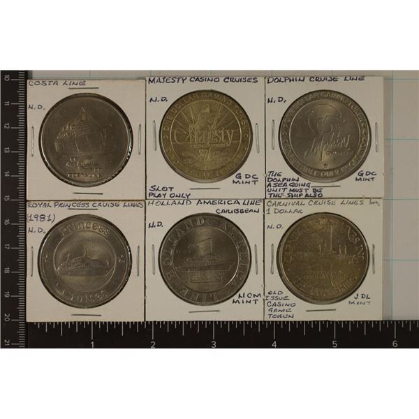6-$1 CASINO CRUISE METAL TOKENS COSTA LINES,