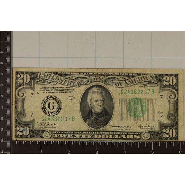 1934-C US $20 FRN, GREEN SEAL.
