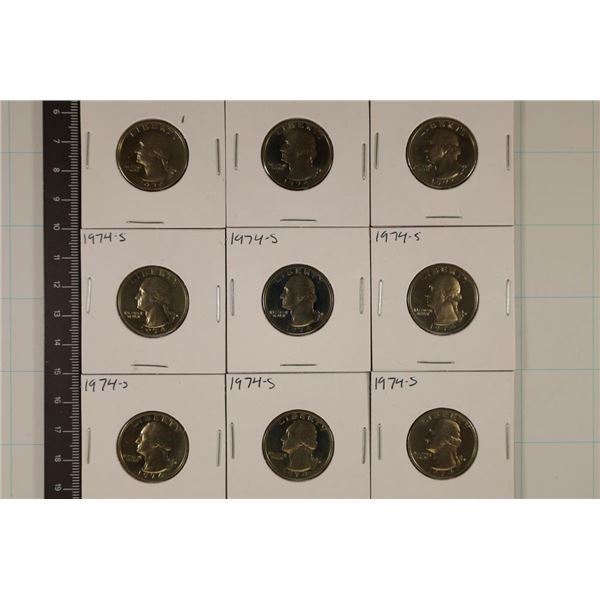 9 1974-S PROOF WASHINGTON QUARTERS