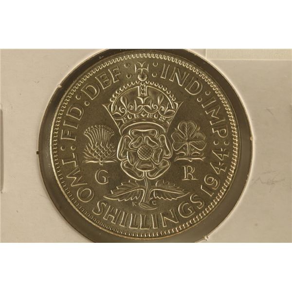 1944 GREAT BRITAIN SILVER 2 SHILLING BRILLAINT UNC