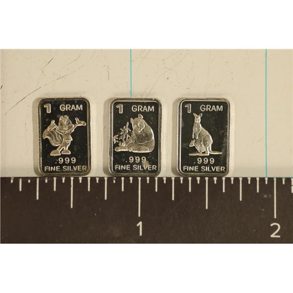 3-1 GRAM .999 FINE SILVER PF ANIMAL THEMED INGOTS: