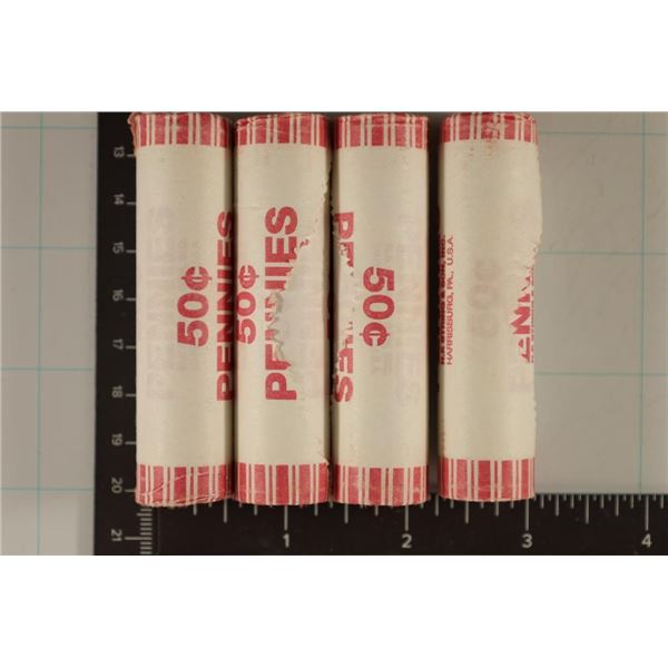 4-SOLID DATE ROLLS OF 2004 BU LINCOLN CENTS