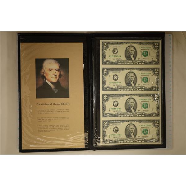 UNCUT SHEET OF 4-2003-A $2 FRN'S GREEN SEALS IN