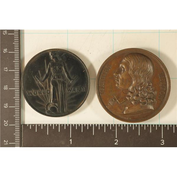 2 METAL 1 1/2" TOKENS: 1941-1945 WWII FREEDOM FROM