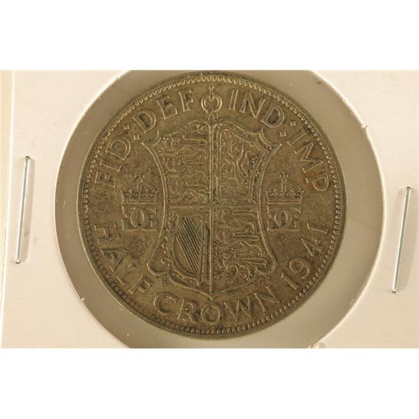 1941 GREAT BRITAIN SILVER HALF CROWN .2273 OZ. ASW