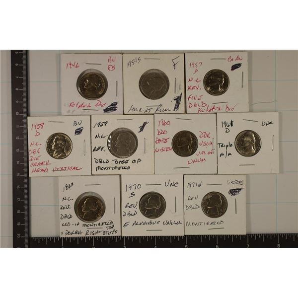 ERROR 10 JEFFERSON NICKELS 1946-1971 2 CIRCULATED