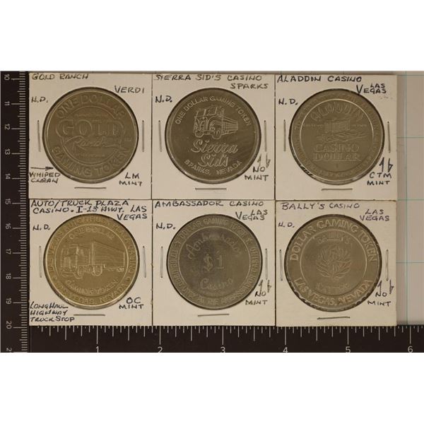 6-$1 METAL CASINO GAMING TOKENS, GOLD RANCH,