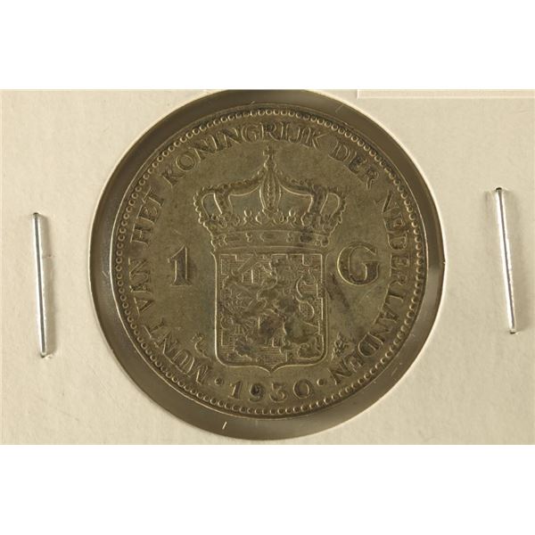 1930 NEDERLANDS SILVER 1 GULDEN .2315 OZ. ASW