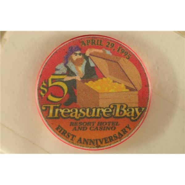 $5 TREASURE BAY CASINO CHIP. BILOXI, MISSISSIPPI