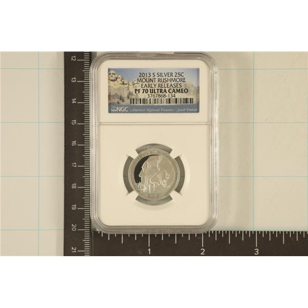 2013-S SILVER MT. RUSHMORE QUARTER  NGC PF70