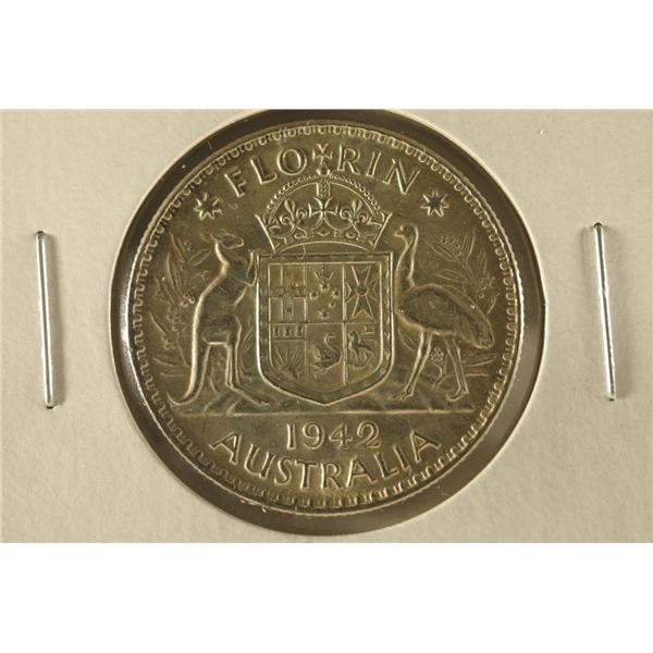 1942 AUSTRALIA SILVER FLORIN BU .3364 OZ. ASW