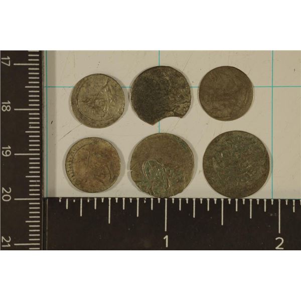 6 SILVER DIME SIZED OTTOMAN EMPIRE PARA COINS: